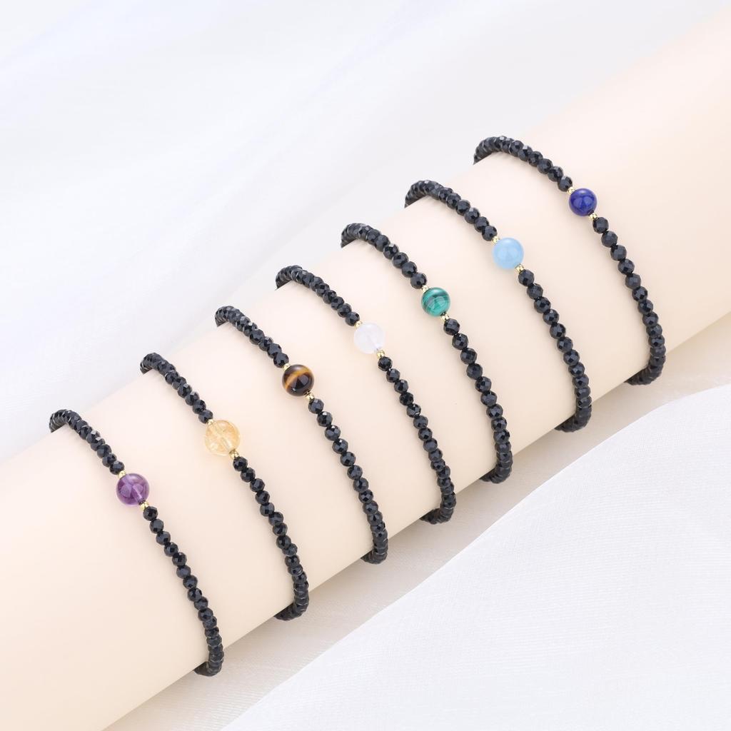 COAI 3mm Tiger Eye Black Tourmaline October Birthstone Amulet Bracelet for Women