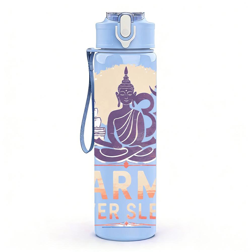 1PC Karma Buddha Om Symbol Graphic,750ml Color Plastic Sports Water Bottle,Leakproof Flip Straw Lid,Suitable for Sports Office Home Use