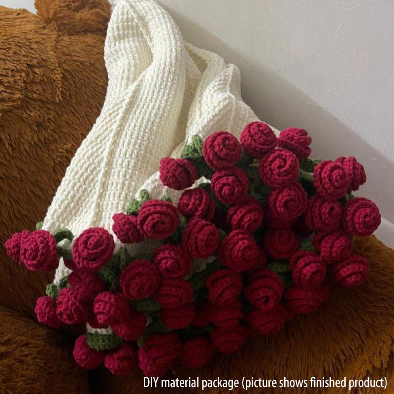 Rose Bouquet Blanket Handmade Wool Bouquet Blanket Crochet Woven Blanket Replaces Bouquet Creative Gift Handmade Material Bag ярко-розовый