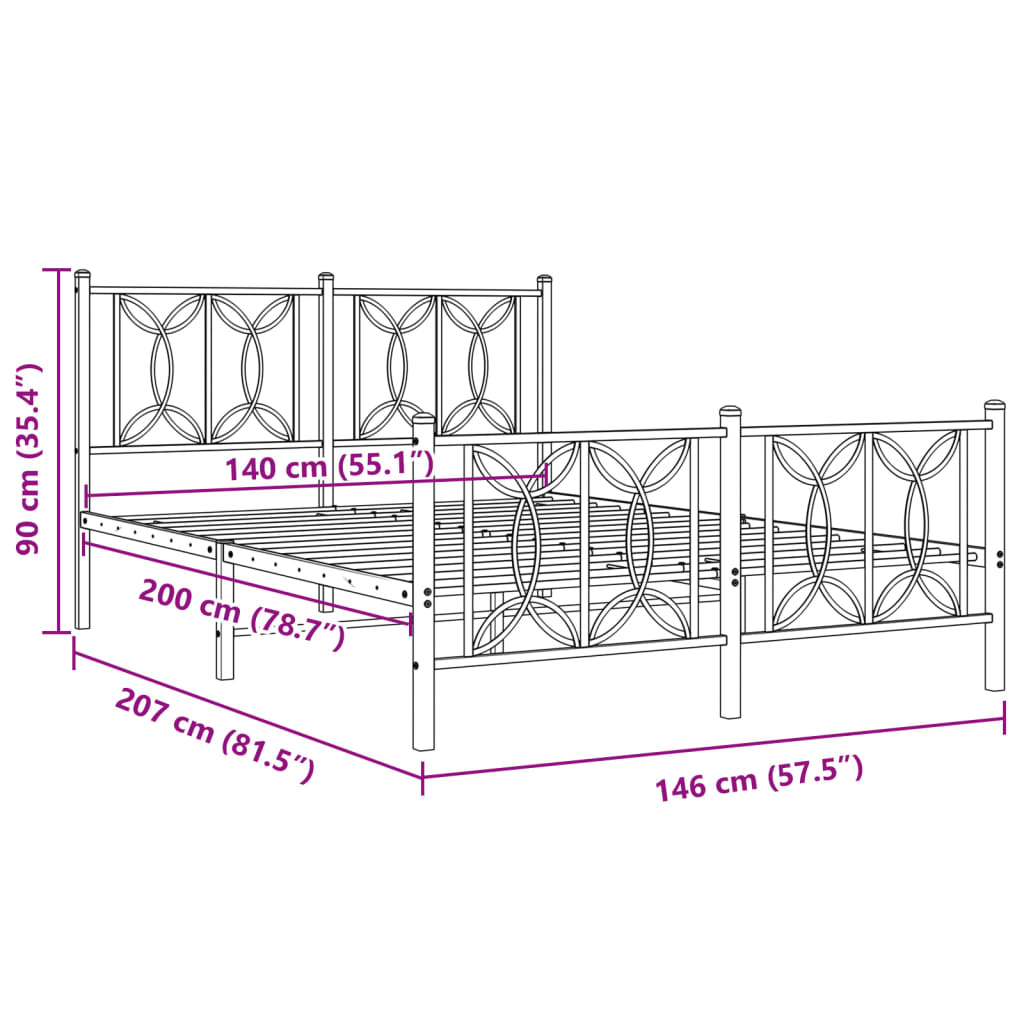 Metal Bed Frame with Headboard and Footboard White 140 x 200 cm