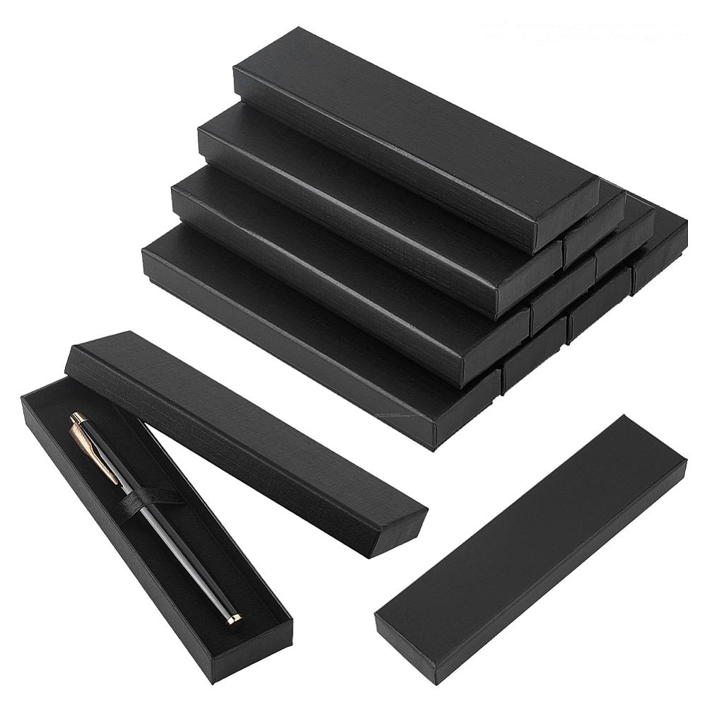 12pcs Paper Pen Gift Boxes wtih Velvet Inside Rectangle Black 17.5x4.3x2.2cm