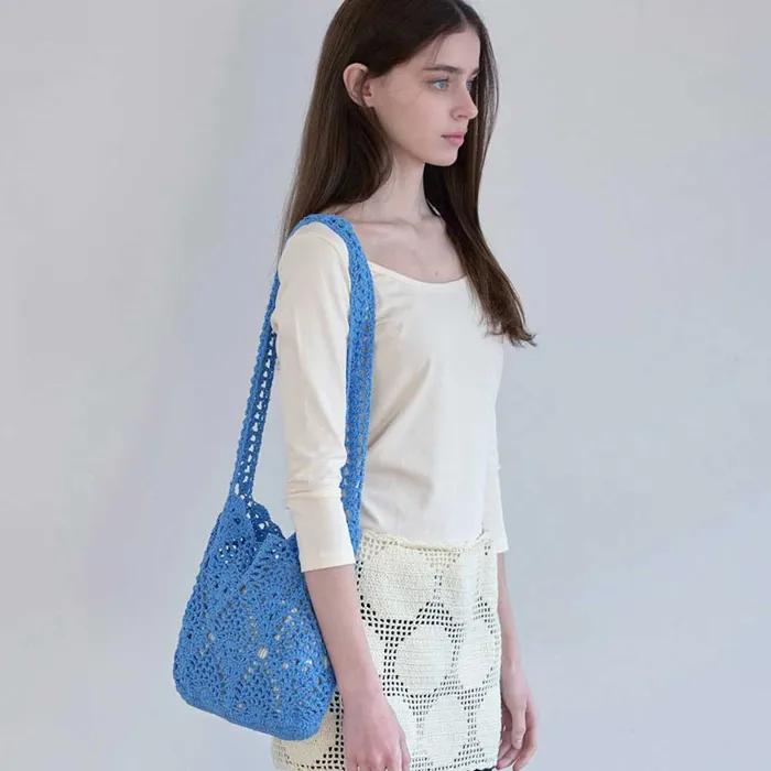 Pineapple Shoulder Bag _ Blue (Pineapple Handmade Crochet Shoulder Bag)