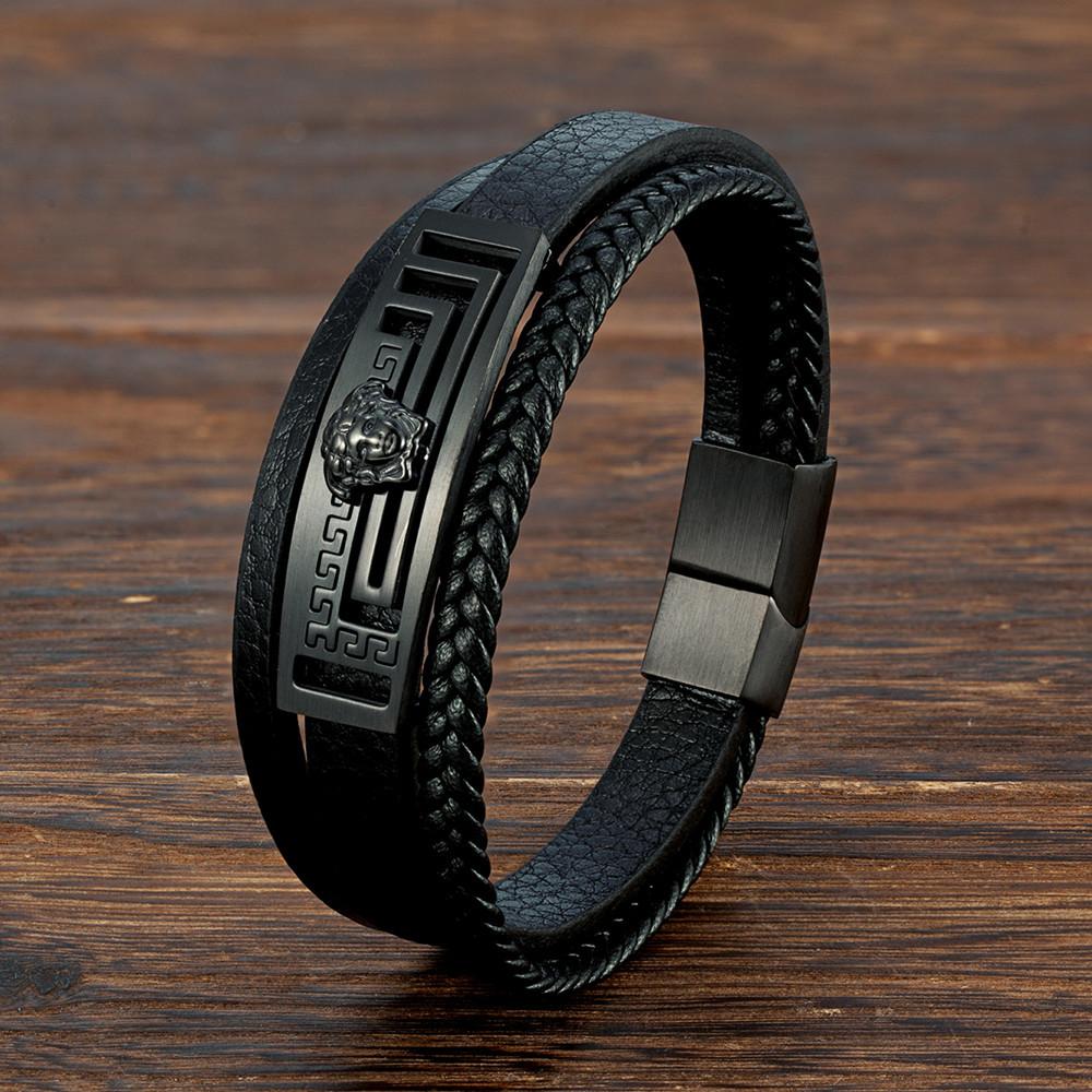 2026 Great Wall Muster Armband Modisches Mehrschichtiges Echtes Lederarmband Retro Europäischer und Amerikanischer Ethnischer Stil Lederseilarmband