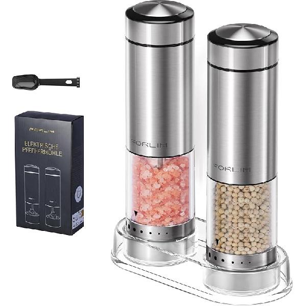 FORLIM Electric Salt and Pepper Grinder Set, USB Rechargeable, Automatic Salt Pepper Mill Grinder with Dust Cover, One-Button Control, Adjustable