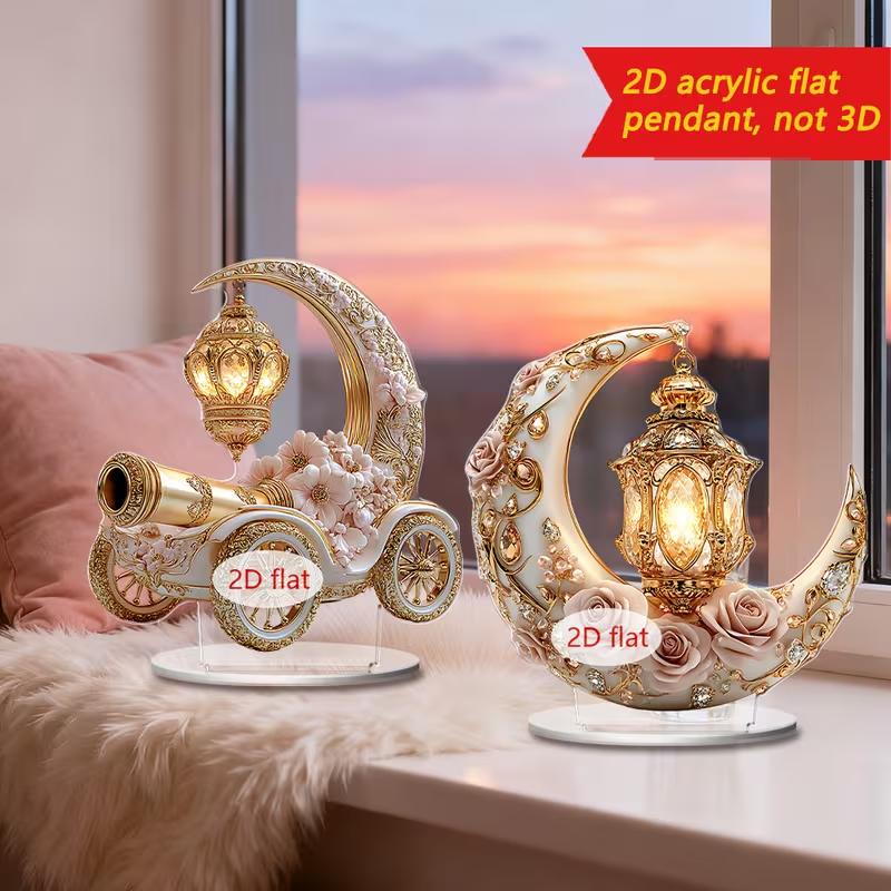 Islamische Grußkanone Dekoration mit weißem Mond und goldener Laterne für Ramadan Büro-Schreibtischdeko Geeignet für Partys