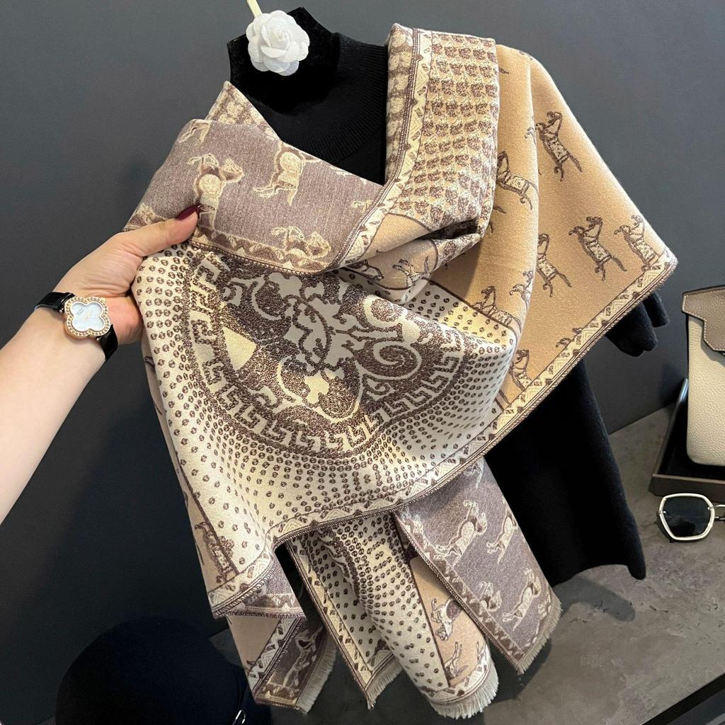 Sunflower Pattern Autumn and Winter New Imitation Cashmere Scarf for Women Warm and Thickened Versatile Long Shawl and Scarf
