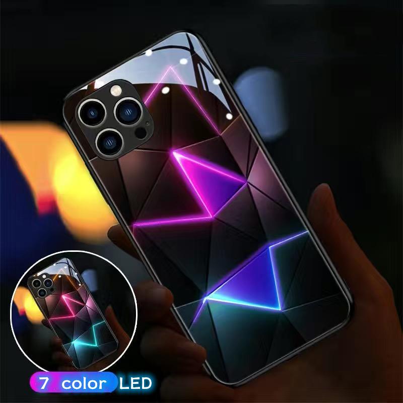 Geometry LED Light Luminous Phone Case For iPhone 16 15 13 Pro 12 Mini 14 Plus 11 XS Max X XR 8 7 Luxury Circuit Call Glow Shell