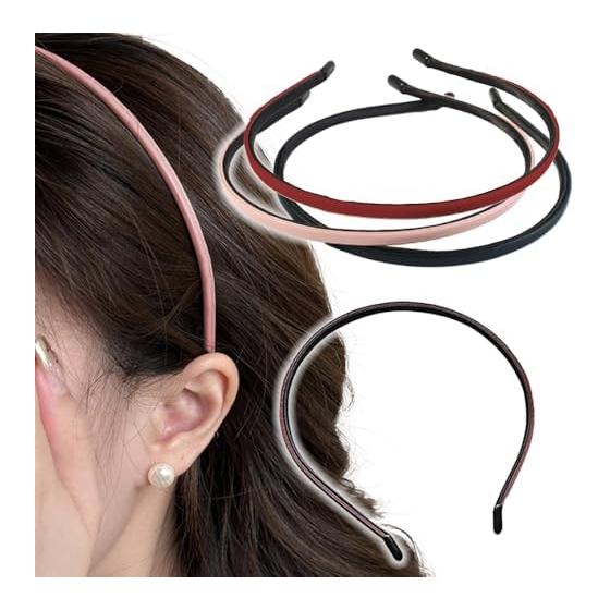 Rhodri Miche Thin Headband Faux Leather Elegant Simple Adult Casual Stylish Hair Accessories Korean Style Women's Comfortable Headband 3 Piece Set