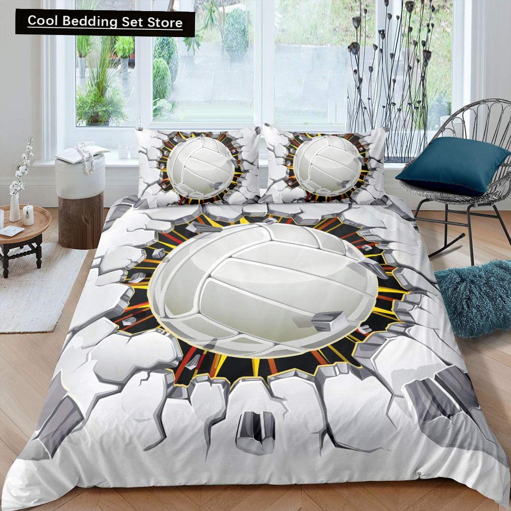Set Lenjerie de Pat Volei Sporturi King Queen Husă de Plapumă Tematică Minge Foc și Apă Husă de Plapumă Poliester Husă de Pilotă