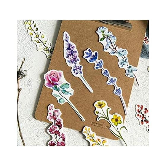 Moin Moin Bookmark Set - Watercolor Pressed Flowers & Leaves (30 Pcs) - Violet, Rose, Tulip & More - Message Card Friendly