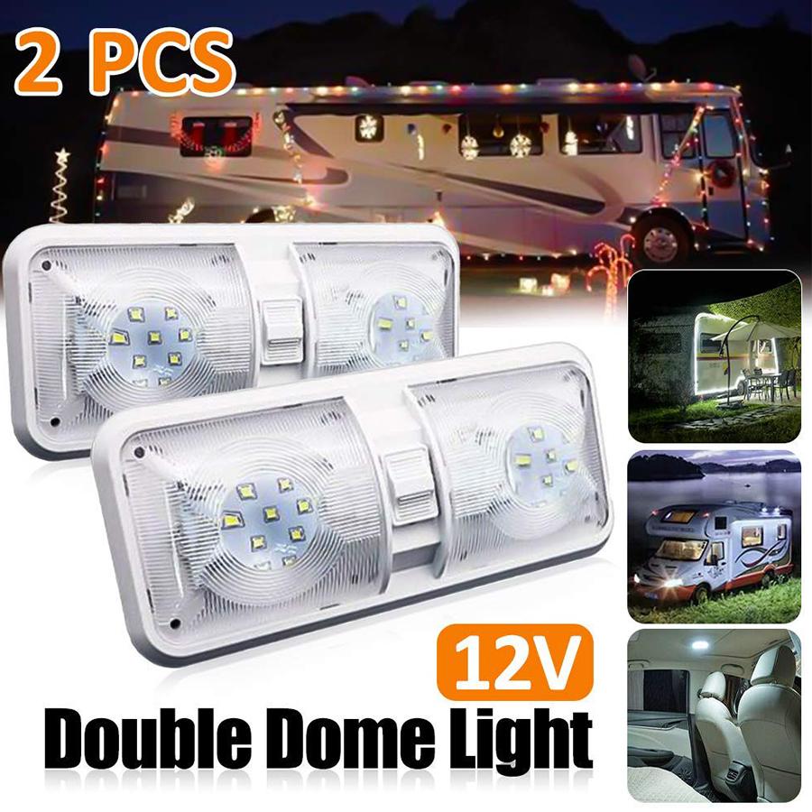 RV LED 12v Fixture Ceiling Camper Trailer Marine Double Dome Light 620LM 48 LEDs