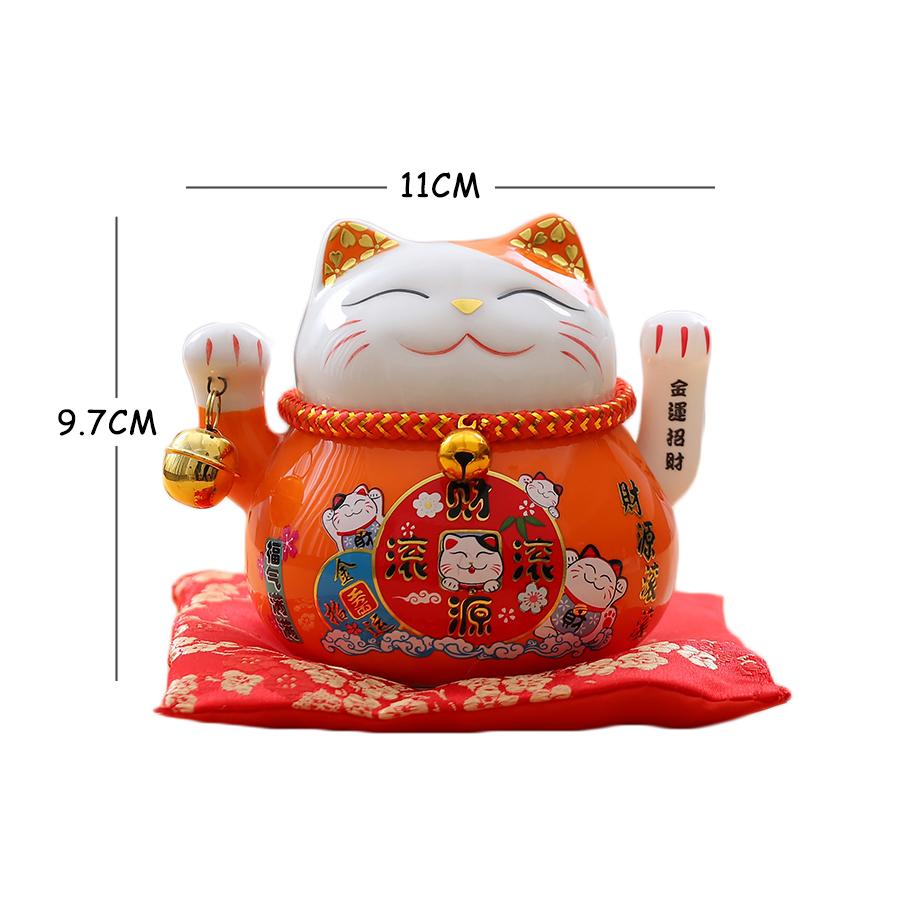 4.5 Inch Ceramic Fortune Cat with Waving Arm, Porcelain Maneki-neko Lucky Beckoning Cats Home Office Decor, Gift for Prosperity