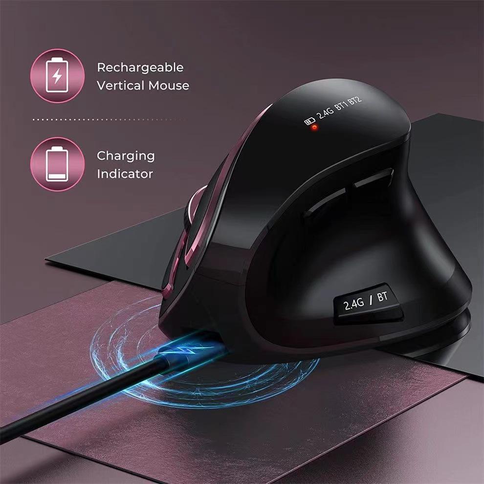 Wireless Bluetooth Vertical Mouse, USB 2.4GHz, Rechargeable, Ergonomic, Compatible with Notebooks & Desktops, Silent for Office Use.