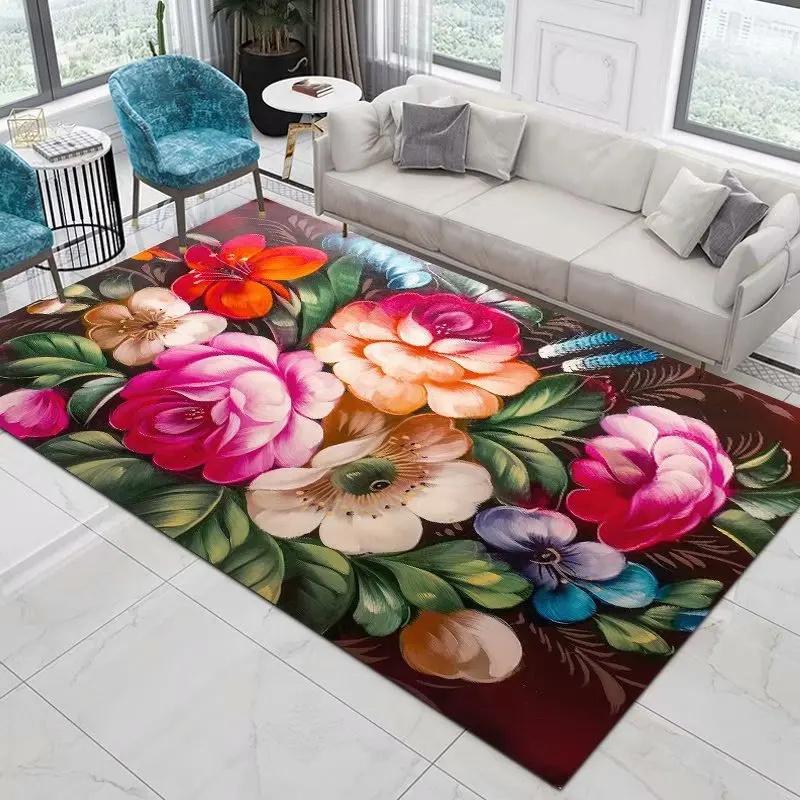 Artistic Floral Pattern Area Rug With Colorful Vivid Flower Designs Soft Decorative Carpet For Living Room Bedroom Home Decor