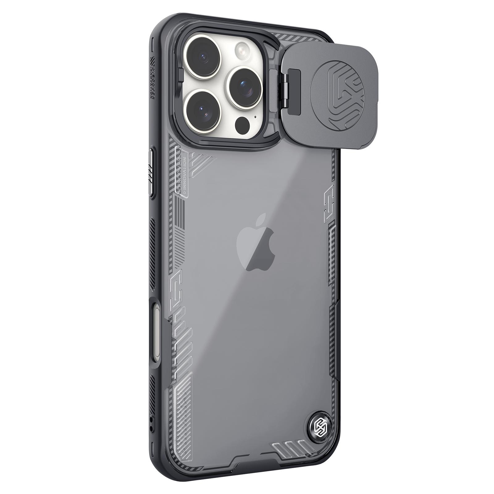

NILLKIN Iceblade Prop for iPhone 16 Pro Max Case PC+TPU Phone Shell with Lens Cover Kickstand Black