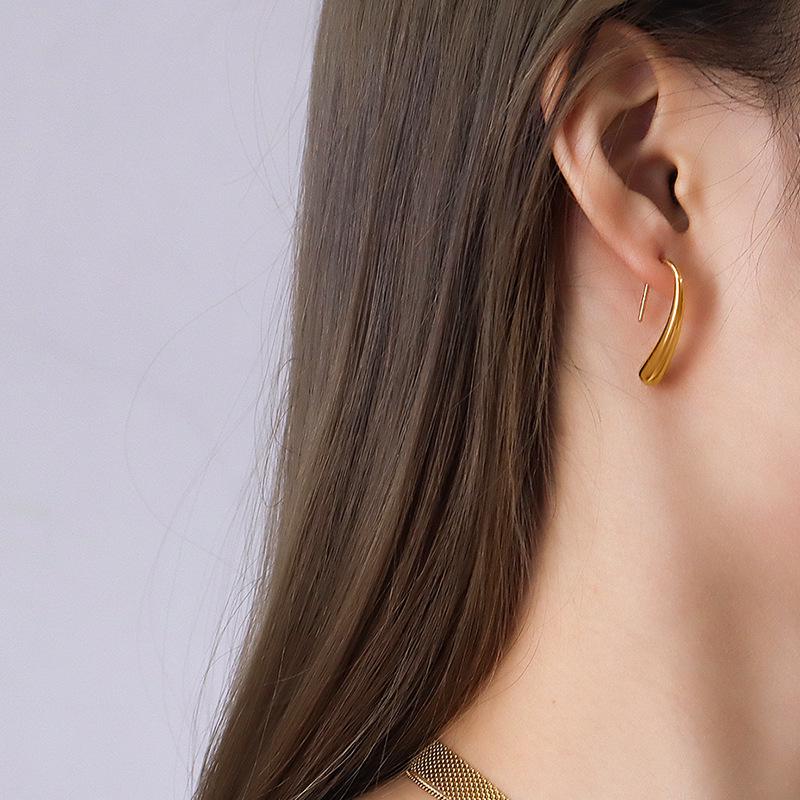 French Choker 18K Gold Plated Geometric Stud Earrings with Water Drop Hook - Titanium Steel, Hot Selling & Unique Model F315.