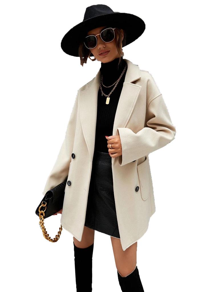 European & American Women's Woolen Long Sleeve Lapel Overcoat
