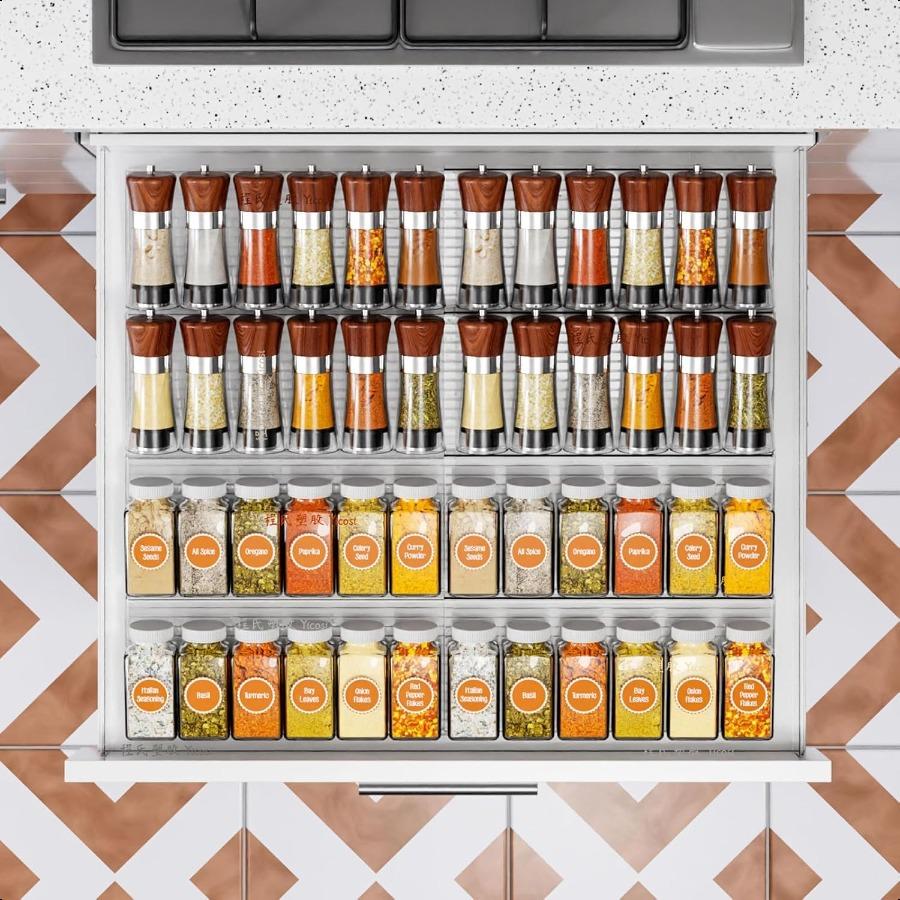 Clear Acrylic Spice Drawer Organizer2 Tier 2 Pack In Drawer Spice Organize and Kitchen Jars Seasoning Organizer Insert Expandab