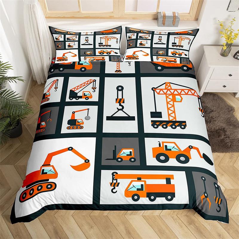 Kinder Graafmachine Dekbedovertrek Set Twin Jongens Apparatuur Vrachtwagens King Beddengoed Set Microvezel Bouwplaats Voertuig Auto Dekbedovertrek