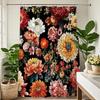 Boho Black Red Flower Shower Curtain Dark Floral Shower Curtains Set Spring Wildflower Rose Leaf Plant Vintage Bath Curtain Rust