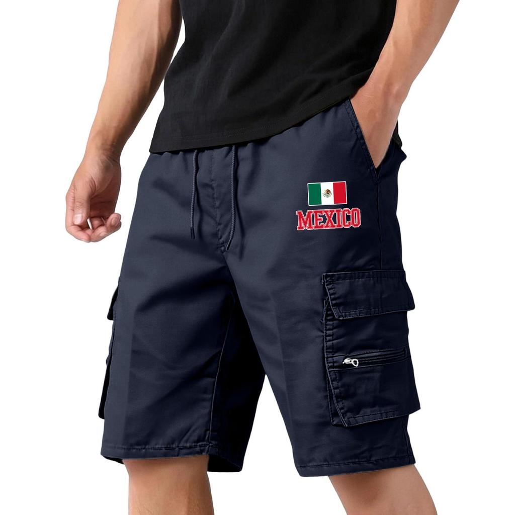 Men's Lightweight Breathable Casual Sports Shorts with National Flag Print Elastic Waistband and Multiple Pockets for Outdoor Activities