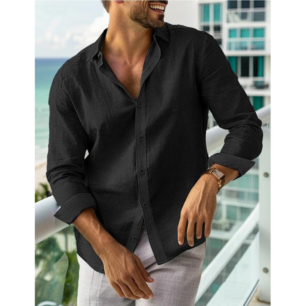 Men's Summer Shirt Button-down Shirt Long-sleeved Plain-coloured Collared Shirt Spring/Summer Casual Everyday Wear