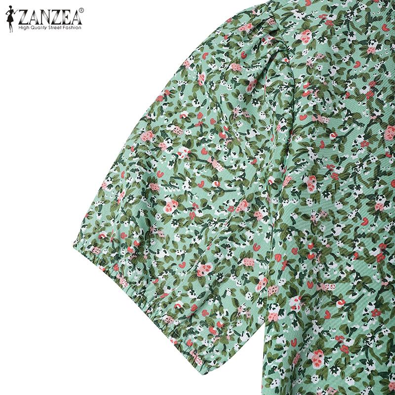 ZANZEA Women's Summer Round Neck Short-Sleeve Floral Print Dress