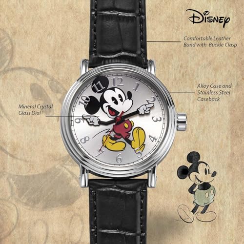 Disney W001868 Mickey Mouse Stříbrné hodinky s černým řemínkem pro muže