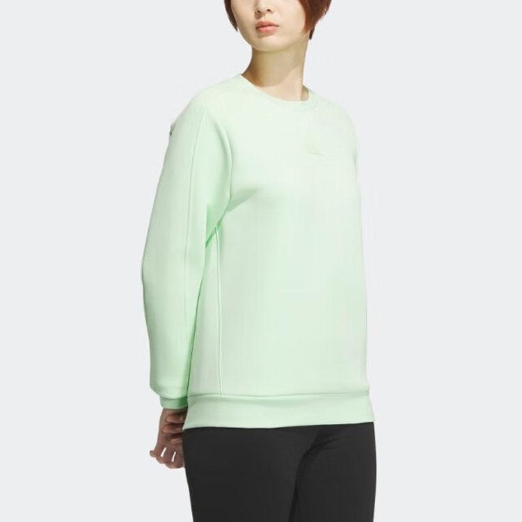 Adidas Solid Color Logo Round Neck Long Sleeve Sweatshirt Women sweatshirt Green JE8613