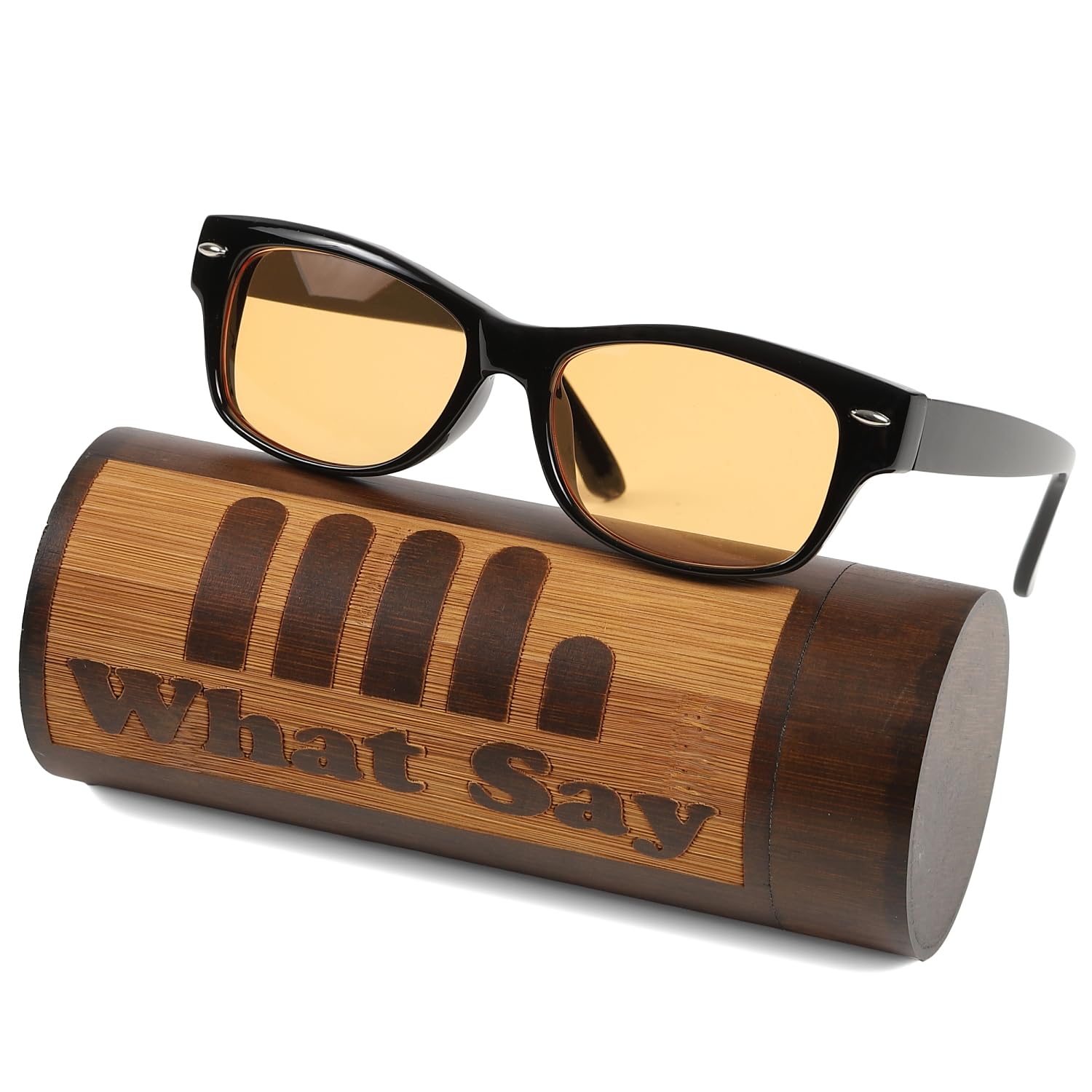

CLASSIC Square Frame Sunglasses Color Lens Clear Lens Date Glasses UV400 Men Women Case [What Say] (Light Orange/Black)