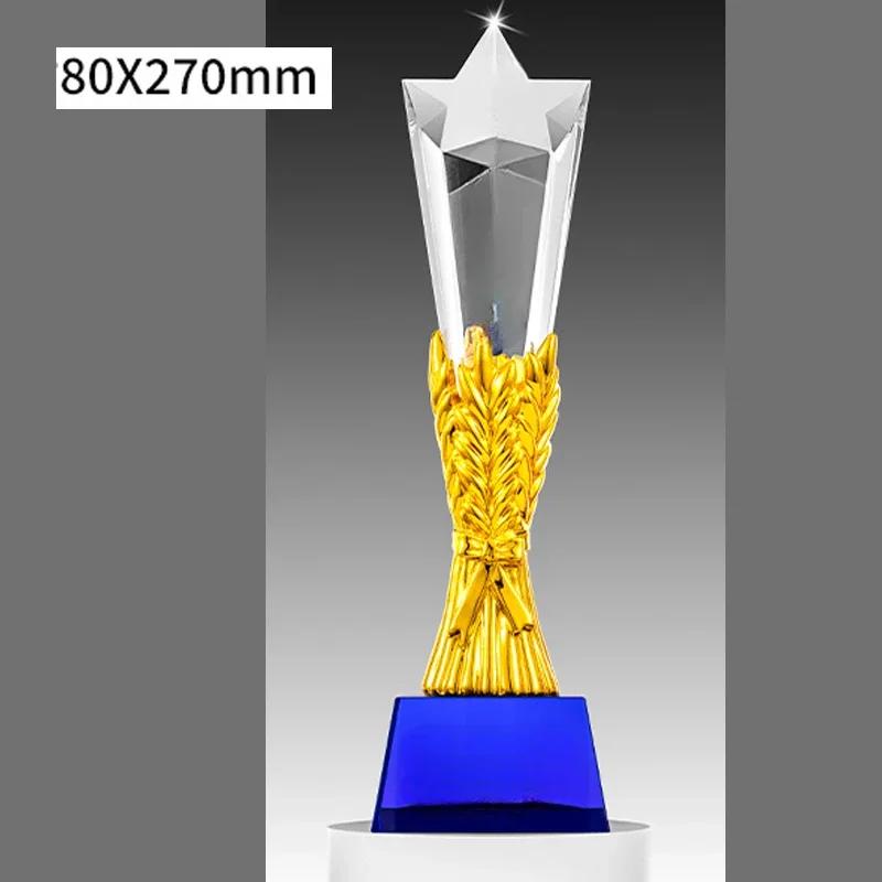 Customized Five pointed Star Pillar Crystal Trophy, Excellent Souvenir Reward Home Decoration Honor Gold Silver Copper Medal 1Pc