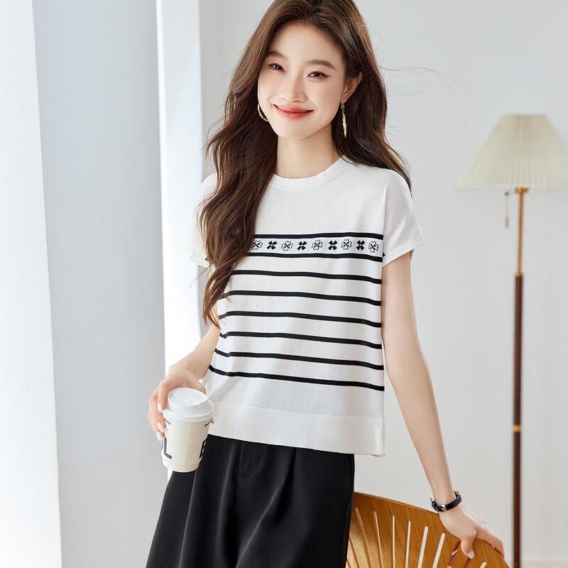 Srcr Women s Striped Silk Blend Batwing T-Shirt L