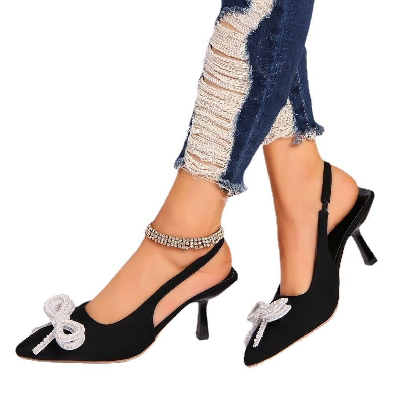 Fashion Women's Shoes 2024 Brand Slingbacks Women's High Heels Fashion Butterfly-knot Office and Career Sexy Pointed Toe Toe Cap Sandals