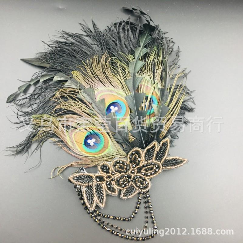 Halloween Peacock Feather Hair Clip With Rhinestones Tassel Headband Women Costume Party Wedding Photoshoot 1920s Flapper