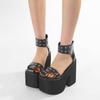 Gdgydh Summer Wide Fit Heeled Sandals Women Metal Rivet Punk Wedge Heels Platform Sandals Ankle Strap Ladies Cosplay Shoes