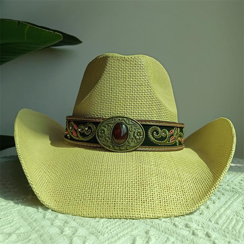 Western Cowboy Straw Hat Embroidery Applique 2025 Cowboy Hat Men and Women Sun Hat Summer Brim Hat Sombrero
