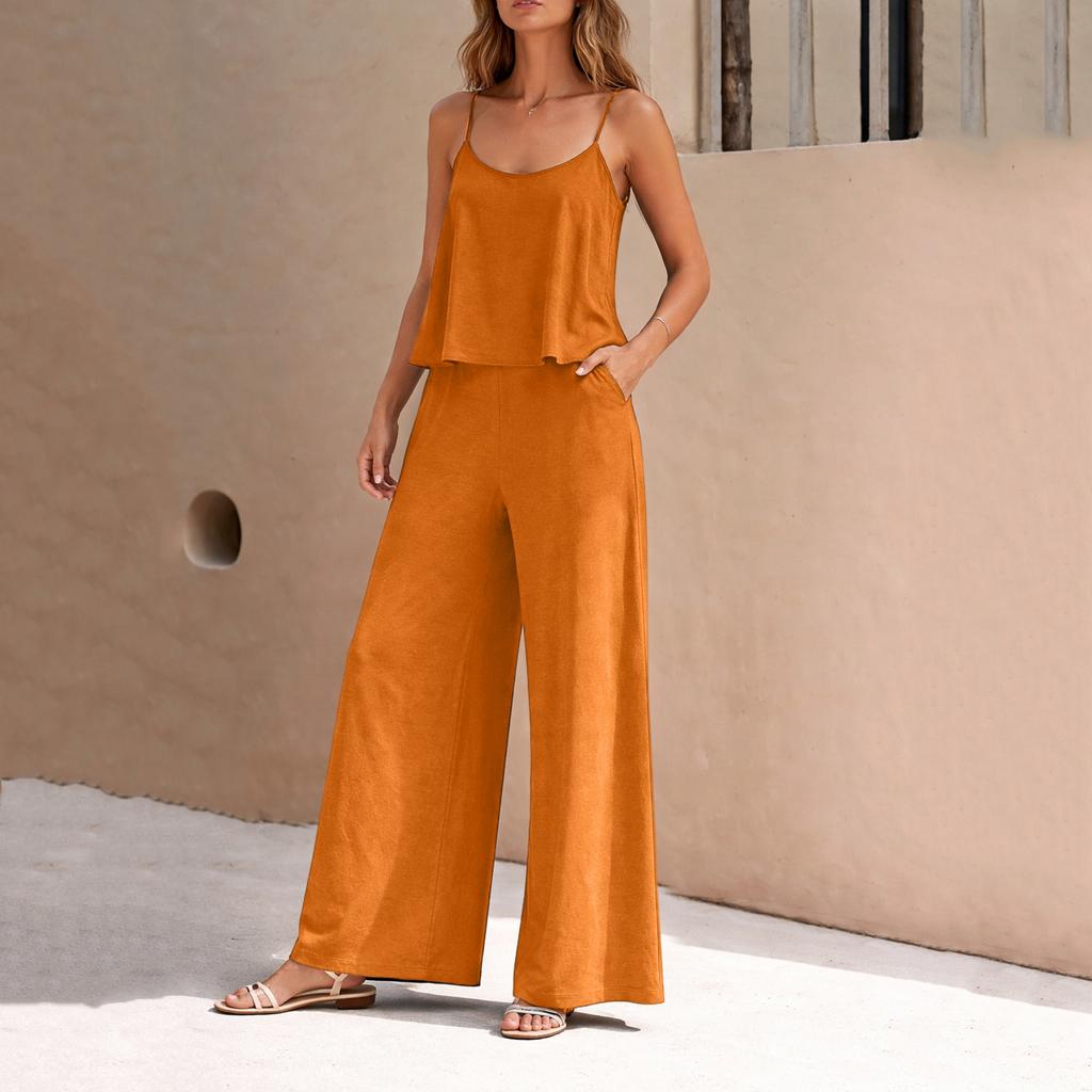 Damenmode Lässig -Farbe Elegant Zweiteiliges Set: Rundhals-Weste und Weitbeinige Hosen