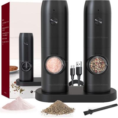 Ensemble de Moulin à Sel et Poivre Électrique Automatique Rechargeable par USB Moulin à Épices à Gravité Moulin à Épices Réglable avec Lumière LED