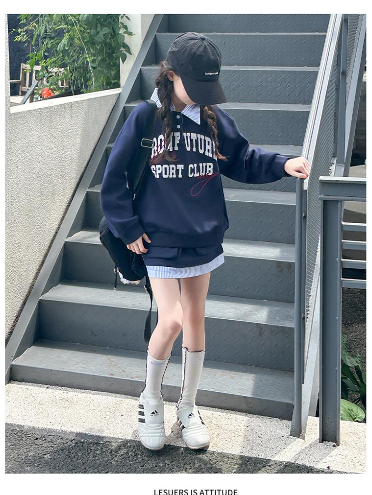 2025 Autumn Korean Style Outfit: Girls' Fashion Sweatshirt & Street Style Midi Skirt Set
