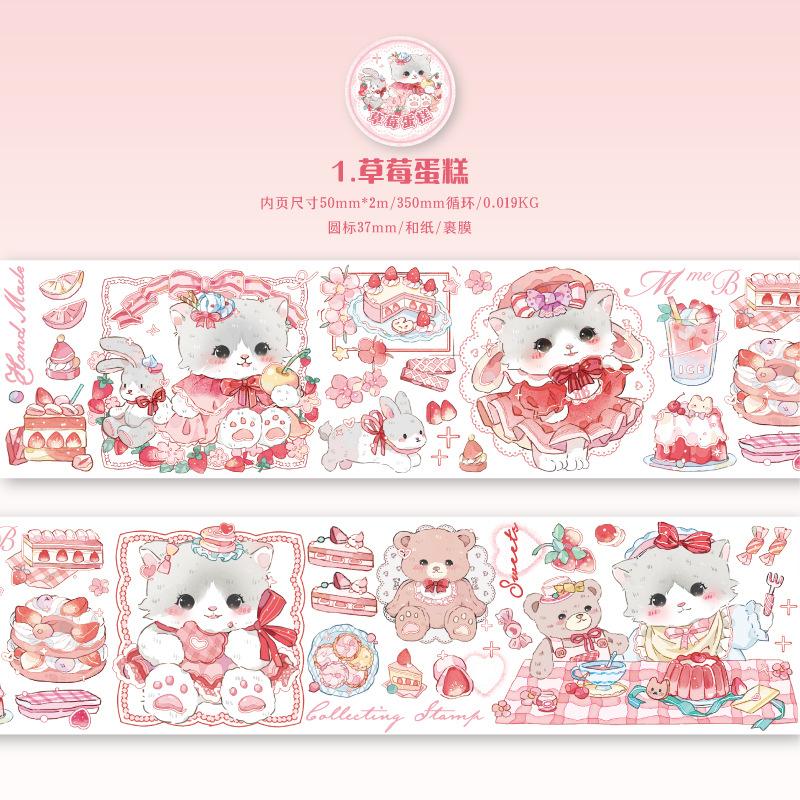 1 Roll Cute Cartoon Bear Cat Washi Tape Stickers Kawaii Animal DIY Scrapbook Journal Decorative Tape Stickers