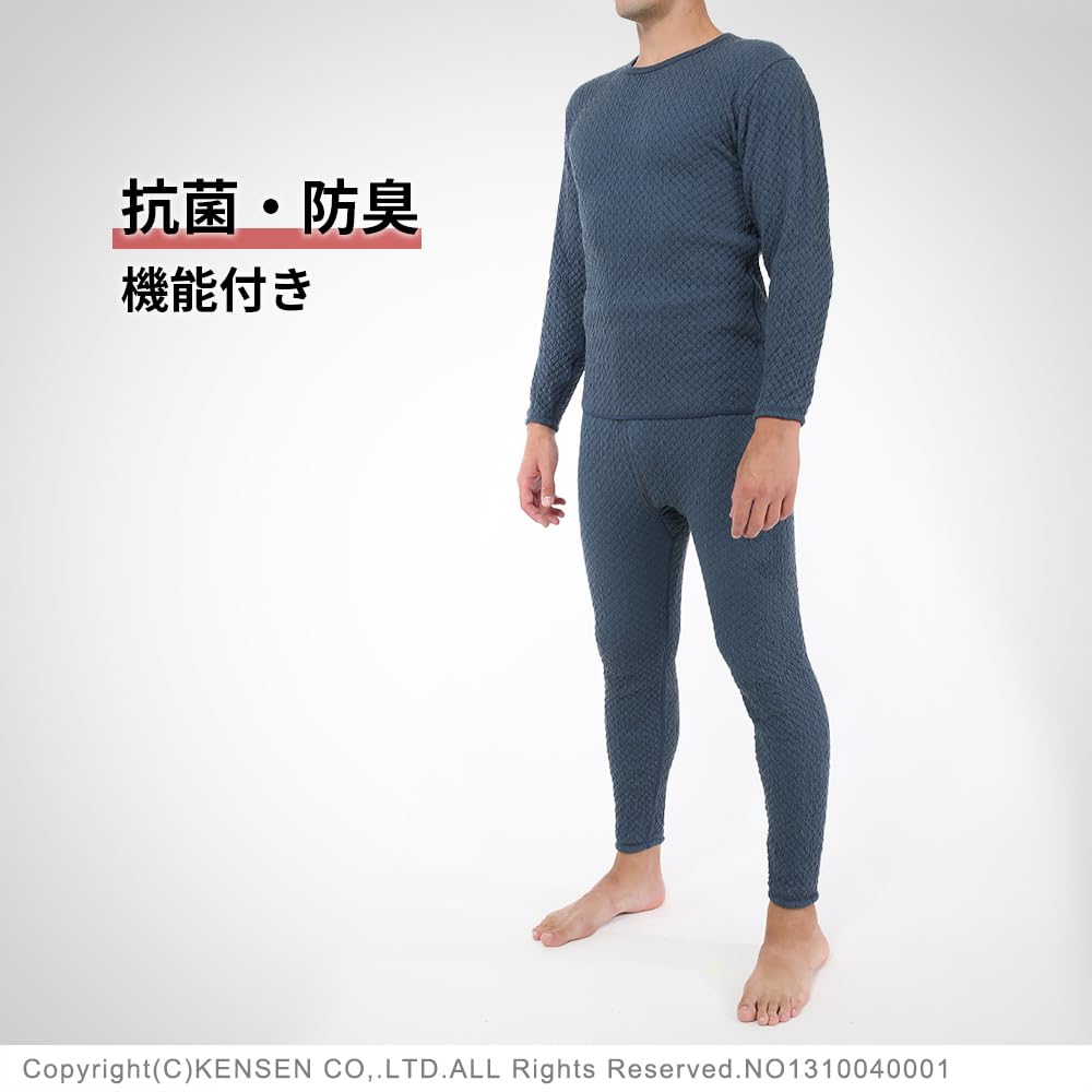 Hidamari Everest Long Sleeve Crew Neck Warm Triple Size Navy Men's Shirt, Underwear, Sapium, Layer, M, [QMS921]