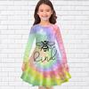 Girl Casual Little Bee Print Round Neck Long Sleeve Dress Kid Princess Dress