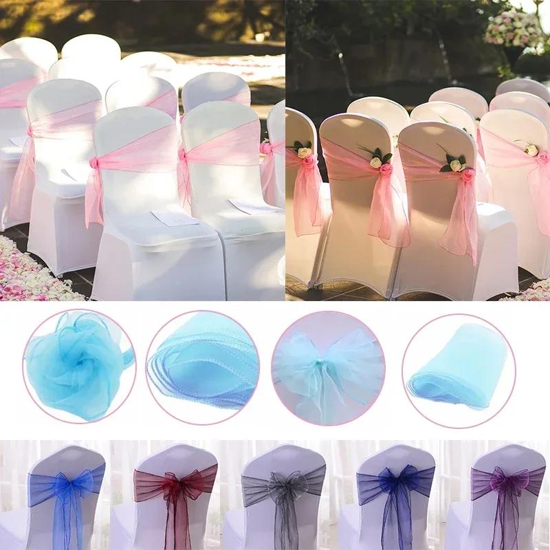 25Pcs Chairs Sashes for Wedding Chair Covers Chair Bow Sashes Chairs Ribbons for Party Ceremony Wedding Chair Decoration