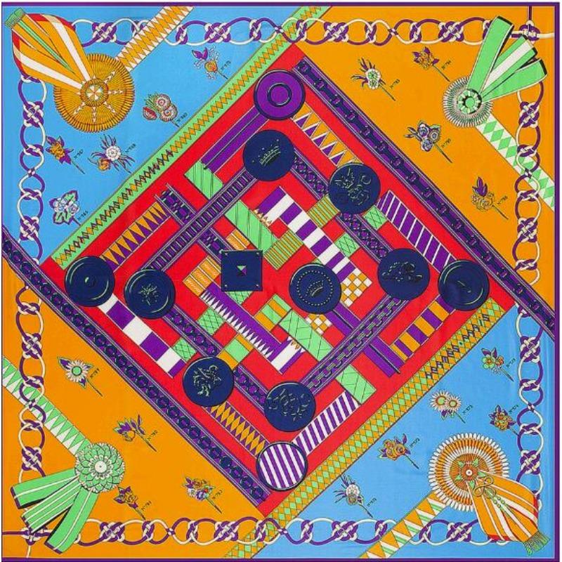 

130*130CM High Quailty Silk Square Scarf Chain Design Headband Female Ladies Luxury Brand Scarf Silk Shawl Pashmina 130x130cm