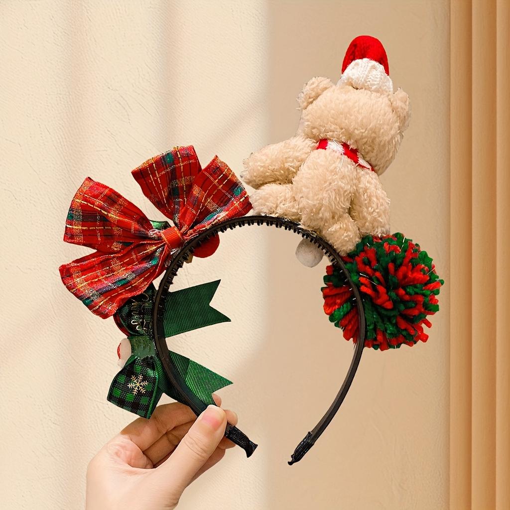 Adorable Bear Headband For Girls Colorful Knit Christmas Hair Accessory