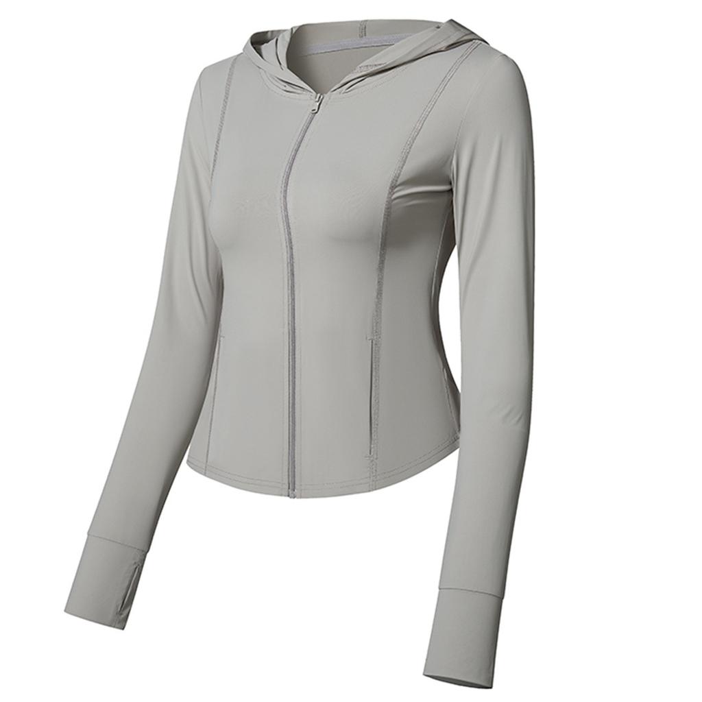 UPF10 + ice silk slim-fit sunscreen clothes women's cool skin ice-feeling sunscreen clothes UV-proof hooded yoga clothes jacket tide