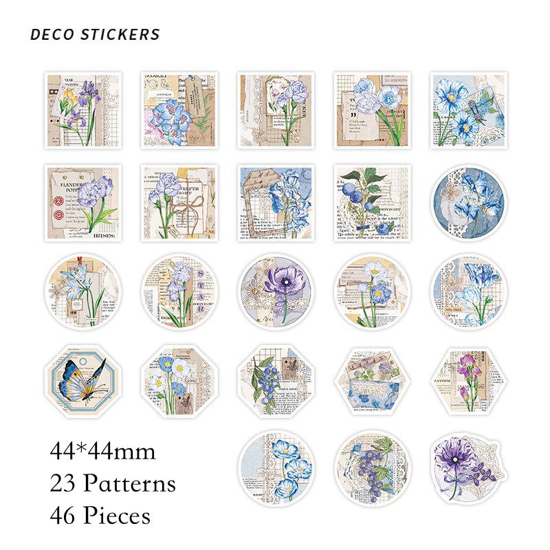 Journamm 44-46pcs Vintage Stickers Cute Flower Sticky DIY Scrapbooking Decor Junk Journal Collage Photo Album Sticker Stationery