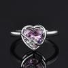 Platinum-Plated S925 Sterling Silver Heart Ring with Pink Diamond, Adjustable Women's Valentine's Day Gift.