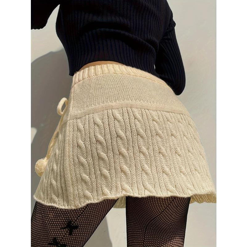 Damska jednokolorowa spódnica z dzianiny Chipotle Twist Peplum Hairball Emblemed Woolen Half Spódnica