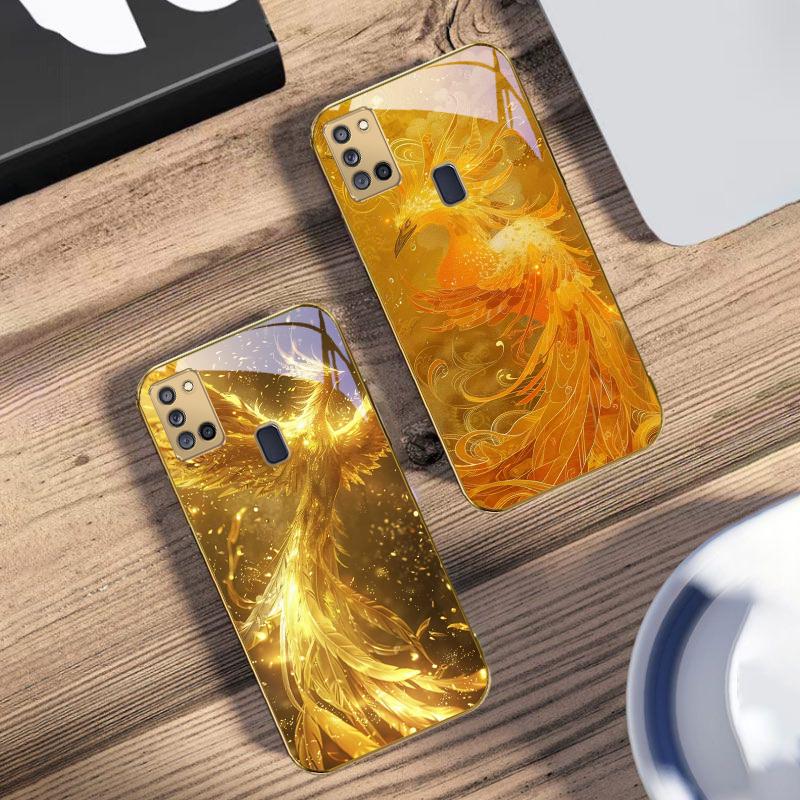 The golden red phoenix For Samsung A 31 32 A33 A34 35 14 A15 13 16 25 26 50 52 53 54 55 56 70 71 72 73 Golden glass phone case